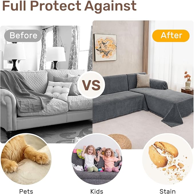 Sectional Couch Covers, 2 Pieces Washable L Shaped Couch Covers Sofa Blanket for Dogs Pet Friendly Sectional Sofa Slipcovers Furniture Covers,71"x 110"+ 71"x 118",(X-Large,Dark Gray)