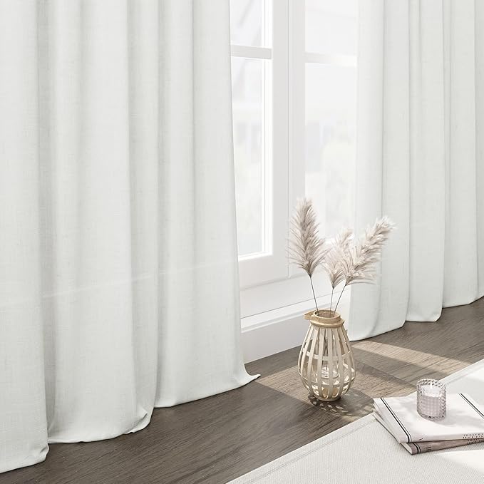Nanspring Off White Linen Blend Semi Sheer Curtains 86 Inches Long 2 Panel Set Pocket Back Tab Light Filtering Decorative Decor Curtain Drapes for Bedroom Living Room 52x86