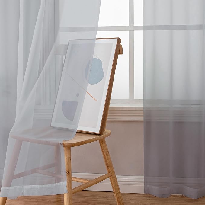 Simplebrand Light Grey Sheer Curtains 96 Inches Long, Light Filtering Silver Grey Rod Pocket Solid Color Window Sheer Curtain Panels, Elegant Curtains & Drapes for Living Room, Bedroom 2 Panels, 42" W