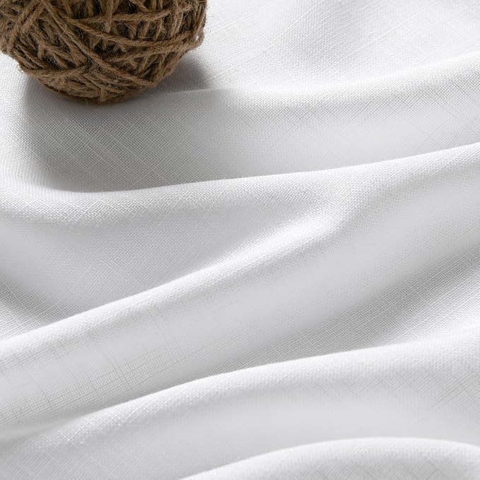 Nanspring White Extra Long Curtains 2 Panels Set 116 Inches Long for Dinning Room Back Tab Rod Pocket Light Filtering Semi Sheer Drapes Linen Textured Window Curtain for Bedroom 52x116