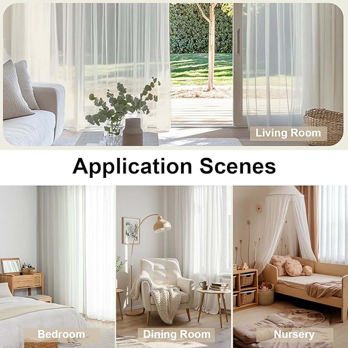 OWENIE Sheer Ivory Curtains, Sheer Curtains 63 inch Length 2 Panels Set, Rod Pocket Voile Fimly Sheer Drapes for Living Room Bedroom, 2pcs, Ivory, Each 59" W x 63" L