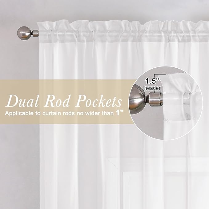 Lecloud White Sheer Curtains 84 Inch Length 2 Panels Set, Airy Voile Window Curtain Panels, Elegant Light Filtering Curtains for Living Room Bedroom Decor with Rod Pocket, Each Panel 42 X 84 Inch