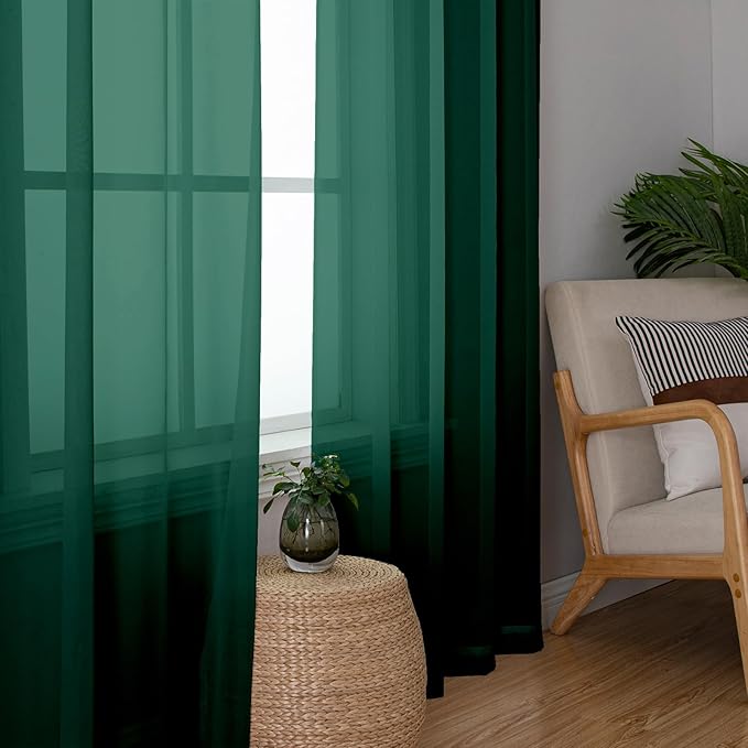 Lecloud Hunter Green Sheer Curtains 72 Inches Long 2 Panels, Rod Pocket Voile Light Filtering Curtains for Living Room, Airy Decor Drapes for French Door Bedroom, Each Panel 42 X 72 Inch