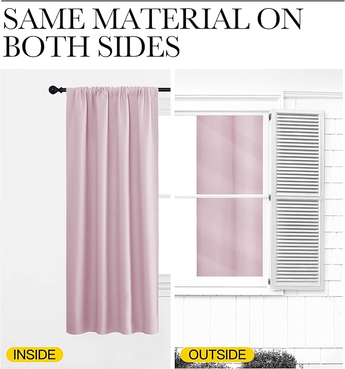 NICETOWN 2 Panels Blackout Curtains, Rod Pocket Thermal Insulated Drapes for Kitchen, Heavy Duty Small Window Treatment for Dorm Room, Studio Apartment, Basement (Baby Pink, W42 x L30)