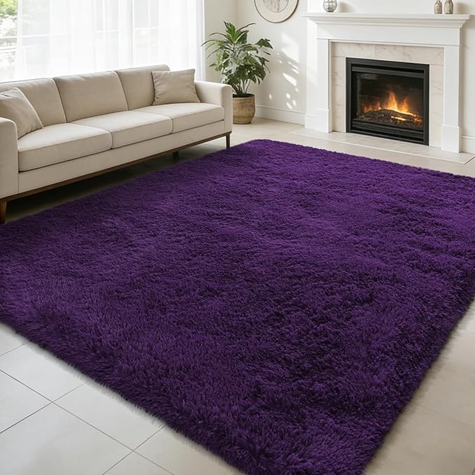 Shag Area Rug for Bedroom 5x8,Purple Fluffy Area Rugs for Living Room,Soft Fuzzy Rug Non-Shedding Indoor Plush Carpet for Kids Bedroom Nursery Dorm Home Decor