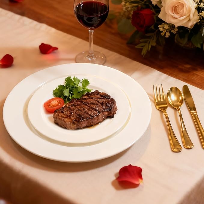 200 PCS Ivory Plastic Plates, Ivory Plastic Disposable Party Plates Include 100 Dinner Plate 10 inch and 100 Dessert Plate 7 inch Perfect for Birthday, Party & Christmas