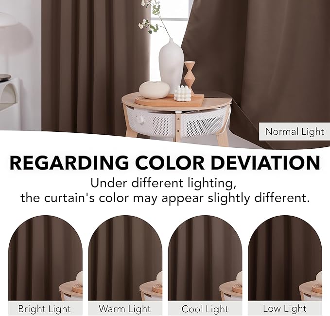 Deconovo Back Tab and Rod Pocket Blackout Curtains, Thermal Insulated Window Curtain Set - Blackout Panels for Bedroom, 52x63 Inch, Brown, 2 Panels