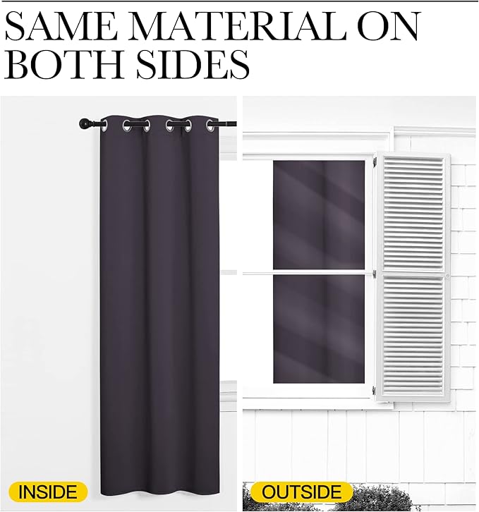 NICETOWN Blackout Window Curtains 60 inch Length 2 Panels, 34 x 60 Inch, Greyish Purple, Grommet Top Room Darkening Thermal Insulated Solid Vertical Drapes for Bedroom/Kid Room