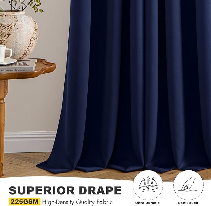 MIULEE Navy Blue Blackout Curtains for Bedroom Living Room 78 Inches Long 2 Panels, Thermal Insulated Room Darkening Drapes Solid Grommet Noise Reducing Light Blocking Window Treatments 40x78 Inch