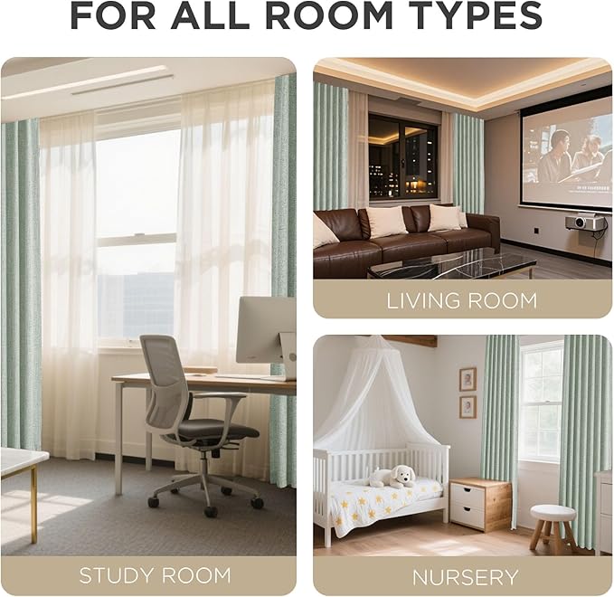 Joydeco Blackout Curtains for Bedroom - 100% Light Blocking 2 Panels Sage Green Drapes 42" W x 96" L, Thermal Insulated Room Darkening Curtains, Linen Textured for Living Room, Rod Pocket & Back Tabs