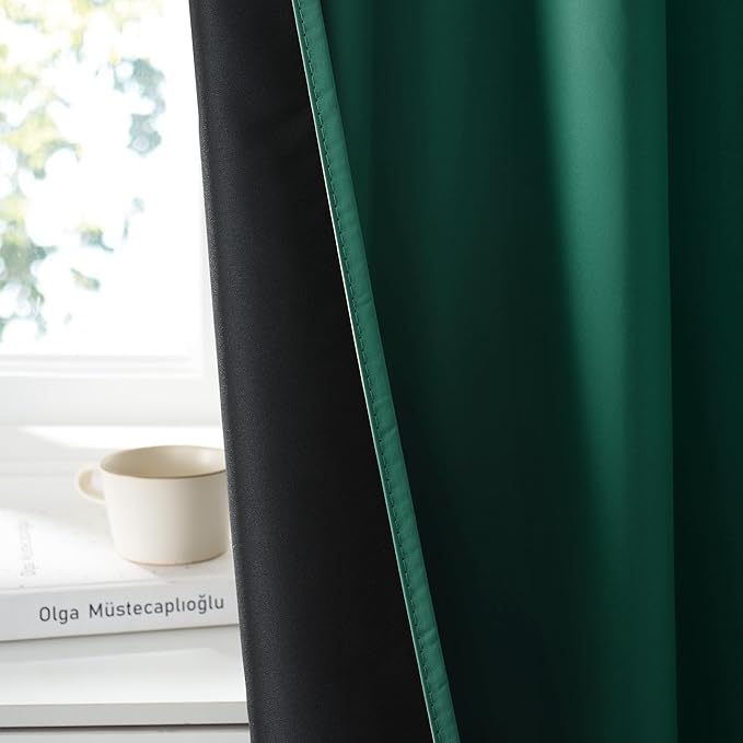 RYB HOME Bedroom Blackout Curtains 72 inches Long, 100% Blackout Thermal Insulated Noise Reducing Curtains for Living Room Nursury, 34 inches Wide by 72 inches Long, Dark Green