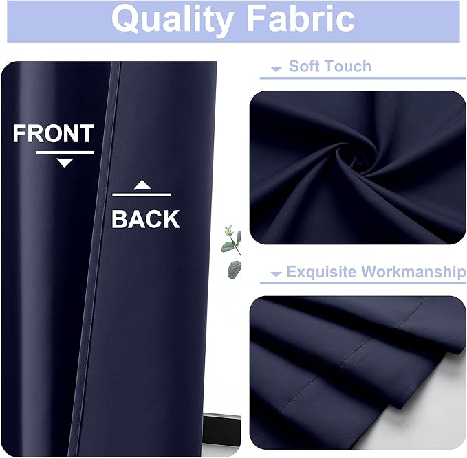Simplebrand Ava Navy Blue Blackout Curtains for Bedroom 90 Inches Long 2 Panels Set, Solid Privacy Energy Saving Living Room Window Treatment Curtains Blackout Drapes, W40 x L90 Inch, Navy Blue