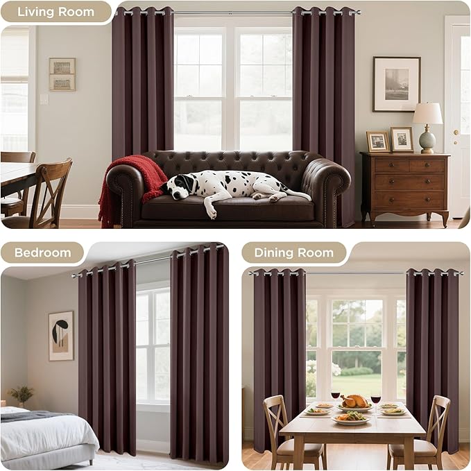 Joydeco Blackout Curtains 54 Inch Length, Thermal Insulated Long Curtains& Drapes 2 Burg, Room Darkening Grommet Curtains for Living Room Bedroom Window (52W x 54L inch x 2 Panels, Chocolate)