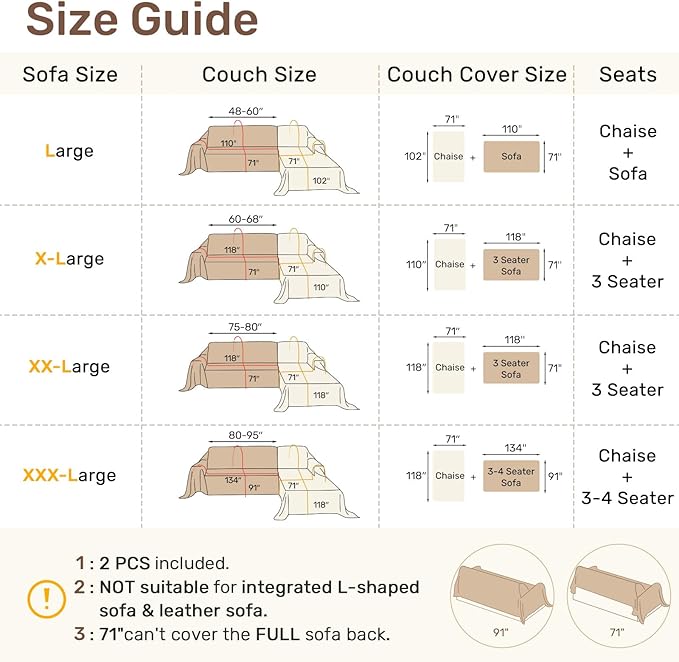 Sectional Couch Covers, 2 Pieces Washable L Shaped Couch Covers Sofa Blanket for Dogs Pet Friendly Sectional Sofa Slipcovers Furniture Covers,71"x 118"+ 71"x 118",(XX-Large,Dark Gray)