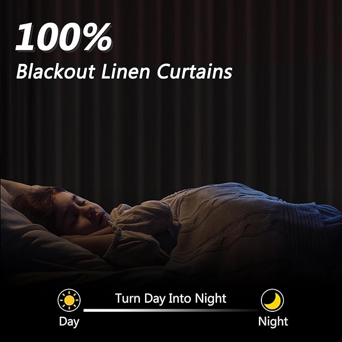 Guken 100% Blackout Linen Curtains 84 Inch Length 2 Panels Set for Living Room Bedroom Back Tab Thermal Insulated Black Out Drapes Room Darkening Farmhouse Style for Bedroom Window Curtains 52x84