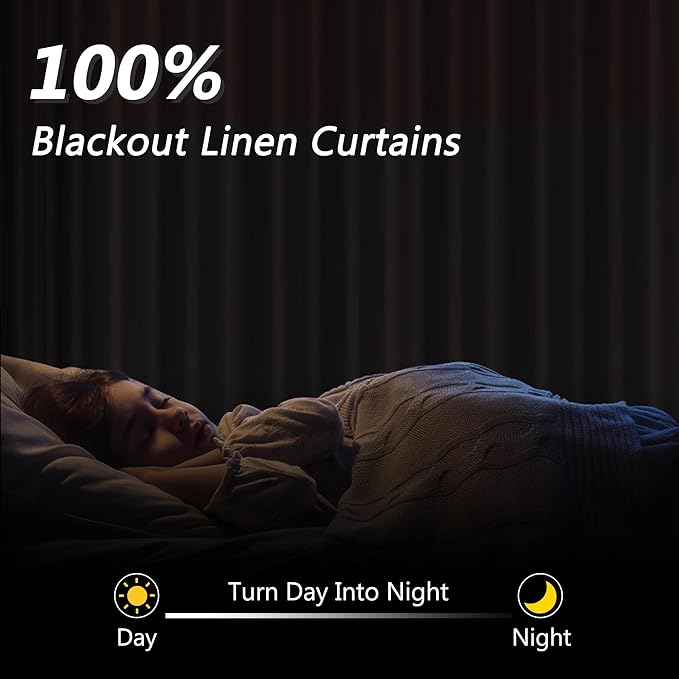 Cream 100% Blackout Linen Curtains 86 Inch Length 2 Panels Set for Living Room Bedroom Back Tab Thermal Insulated Black Out Drapes Room Darkening Farmhouse Style for Bedroom Window Curtains 52x86