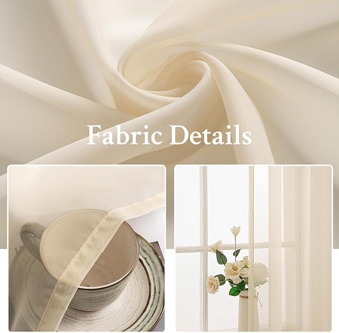 MIULEE 2 Panels Solid Color Sheer Window Curtains Elegant Window Voile Panels/Drapes/Treatment for Bedroom Living Room (54X45 Inches Cream)
