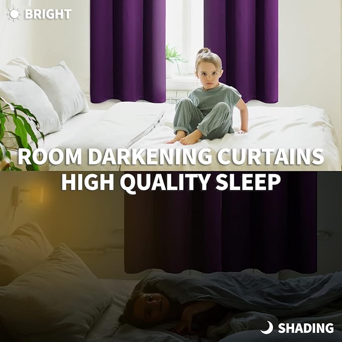 BGment Blackout Curtains - Grommet Thermal Insulated Room Darkening Bedroom and Living Room Curtain, Set of 2 Panels (52 x 54 Inch, Royal Purple)