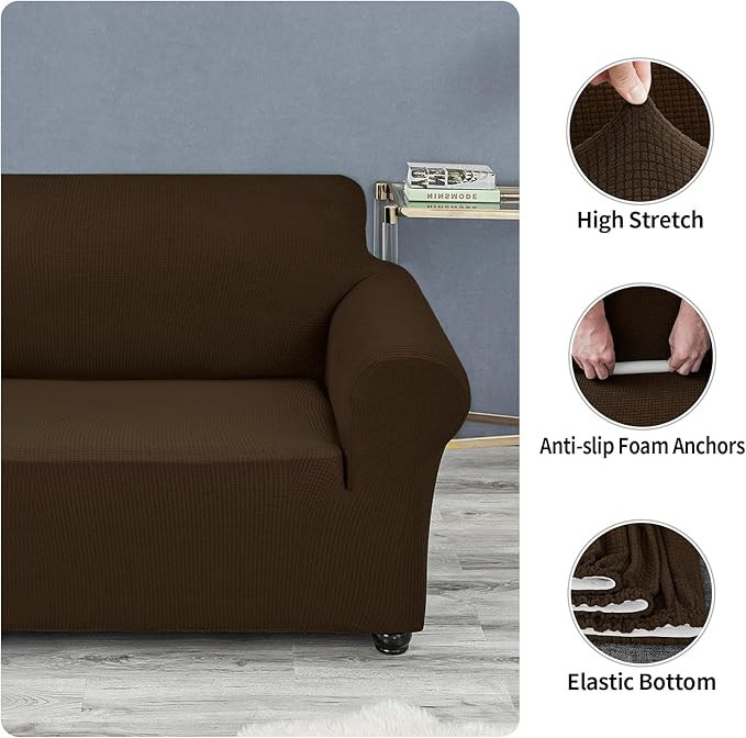Joccun Stretch Chair Couch Cover,1-Piece Sofa Slipcover Spandex Jacquard Fabric Sofa Covers with Elastic Bottom,Washable Furniture Protector for Dogs, Cats, Kids (Armchair,Seal Brown)