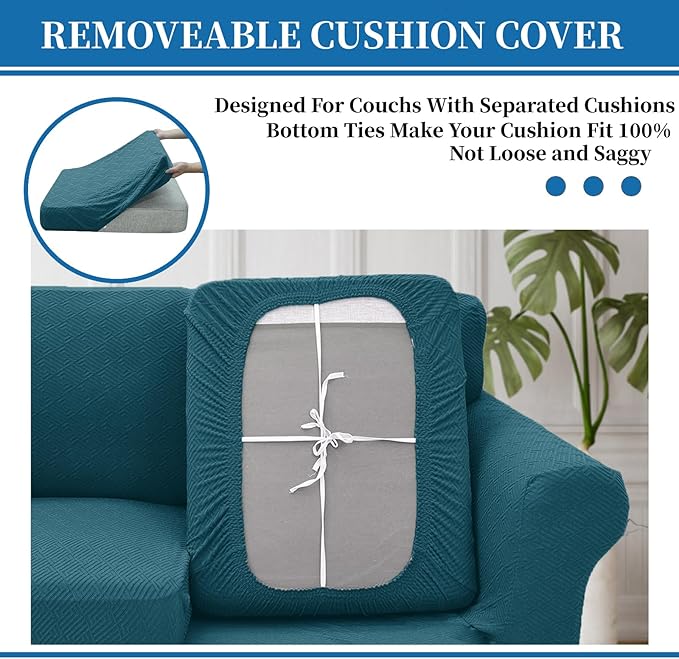 XINEAGE New 4 Pieces Extra Large Couch Covers for 3 Cushion Sofa Super Stretch Sofa Cover for 3 Large Seat Cushion Universal Slip Cover for Living Room (Peacock Blue), 91"-110"(3 Cushions)
