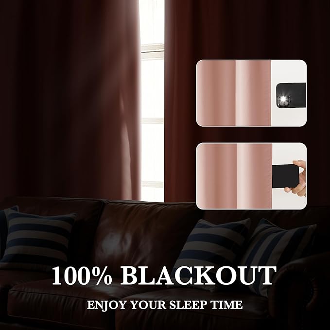 RYB HOME Bedroom Blackout Curtains 54 inches Long, 100% Blackout Thermal Insulated Noise Reducing Curtains for Living Room Nursury, 42 inches Wide by 54 inches Long, Peach Pink