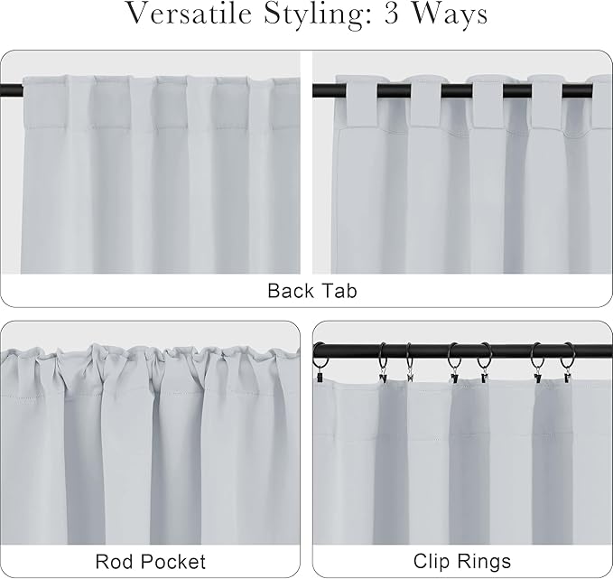 Pony Dance Short Curtains for Bathroom Window, Half Drapes for Kitchen Window, loft Thermal Insulated Curtain Tiers for Bedroom/Basement, Long 24 x Wide 29 inches per Panel, Greyish White, Set of 2