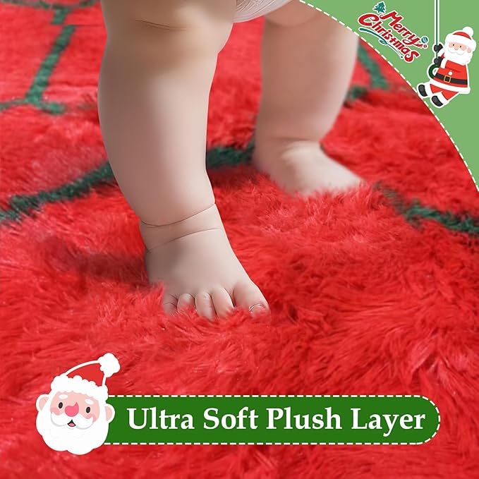Shag Area Rug for Bedroom 4x6,Fluffy Area Rugs for Living Room,Geometric Soft Fuzzy Rug Non-Shedding Indoor Plush Carpet for Kids Bedroom Nursery Dorm Home Christmas,Red and Green