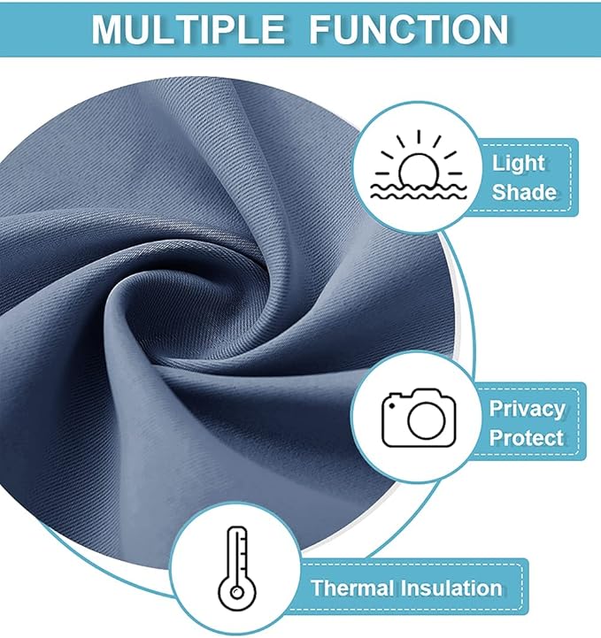RYB HOME Short Blackout Curtains for Small Window, Sunmmer Heat Light Blocking Privacy Protection Curtains for Sunroom Laundry Room Stair Window, Width 52 by Length 36, Stone Blue, Set of 2