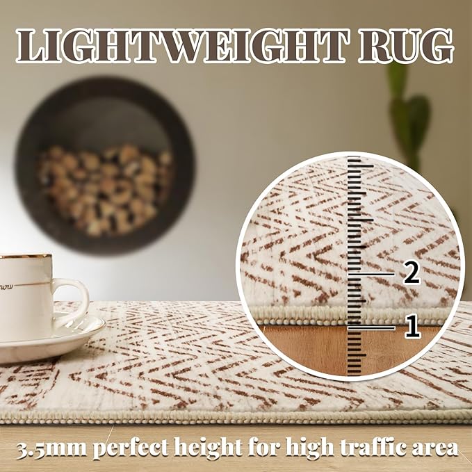 3x7 Washable Hallway Runner Rug - Moroccan Non-Slip Indoor Table Long Runners for Entryway Soft Low-Pile Neutral Rugs for Kitchen Waterproof Geometric Carpet for Bedroom Bathroom Laundry 3x7 Beige