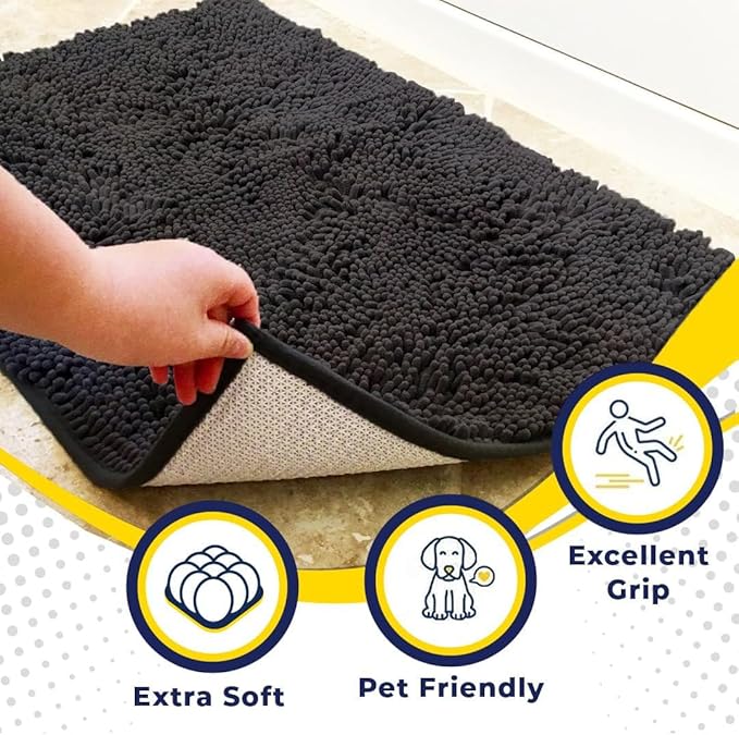 Muddy Mat® | Super Absorbent Door Mat Indoor, Microfiber Quick Dry Chenille Entryway Rug, Non-Slip Front Door Mat, Indoor Mats for Entryway, Machine Washable Pet Rug, Charcoal 24"x60"