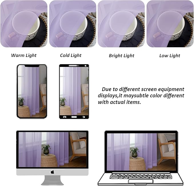 Chyhomenyc Lilac Sheer Valances for Windows - Light Filtering Small Kitchen Curtains, Rod Pocket Short Top Window Treatment Decor for Living Room Bathroom Basement, 42Wx16L inches, 2 Panels