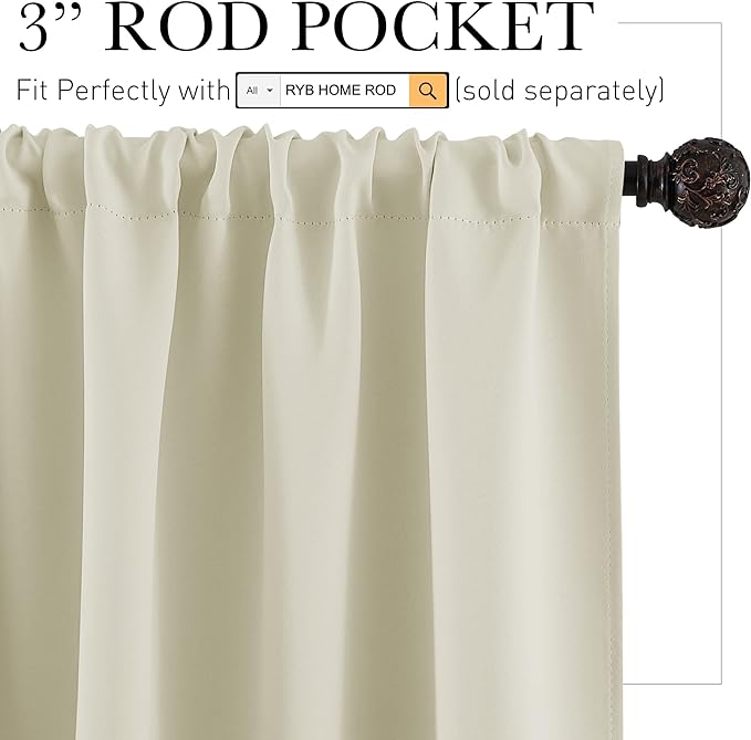 RYB HOME Curtains for Bedroom 84 inches Long 2 Panels Set, Privacy Thermal Insultaed Sunlignt Heat Blocking Drapes for Nursery Rental Room, Width 42 by Length 84, Beige