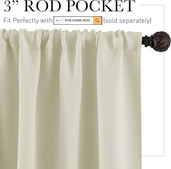 RYB HOME Cafe Curtains 24 inch Length, RV Curtains for Camper Windows, Mini Short Small Insulating Light UV Heat Blocking Privacy Half Window Tiers, Width 29 by Length 24, Beige, 2 Panels
