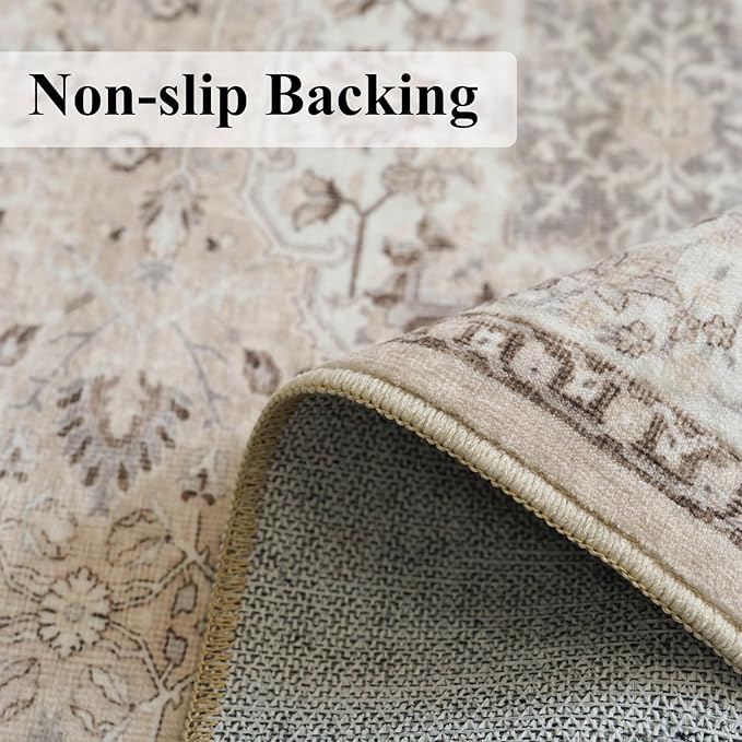 Hallway Washable Runner Rug - 3x10 Kitchen Rugs Entryway Rug Runner Vintage Soft Floor Mat Non Slip Indoor Farmhouse Carpet for Bathroom Living Room Bedroom (3 X 10, Beige)