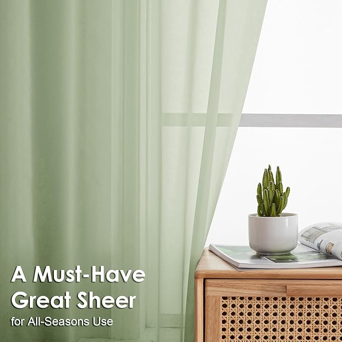 OVZME Light Green Sheer Curtains 72 Inches Long 2 Panels - Soft Light Filtering Window Sheer Panels for Living Room/Bedroom, Top Dual Rod Pocket, 1 Pair, Each 42Wx72L Inches