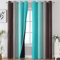 Estelar Textiler Brown and Teal Ombre Blackout Curtains 90 Inch Length 2 Panels Set, Thermal Insulated Drapes for Bedroom, Full Room Darkening Grommet Gradient Curtains for Living Room,52Wx90L