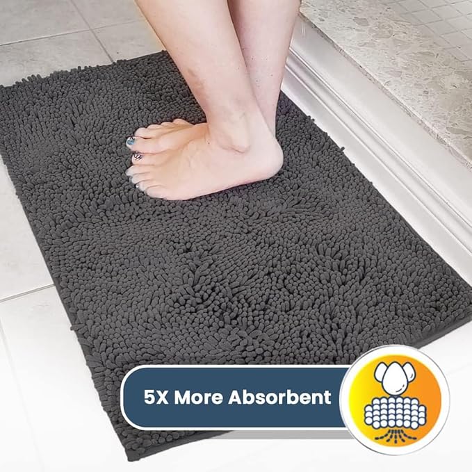Muddy Mat® | Super Absorbent Door Mat Indoor, Microfiber Quick Dry Chenille Entryway Rug, Non-Slip Front Door Mat, Indoor Mats for Entryway, Machine Washable Pet Rug, Charcoal 24"x60"