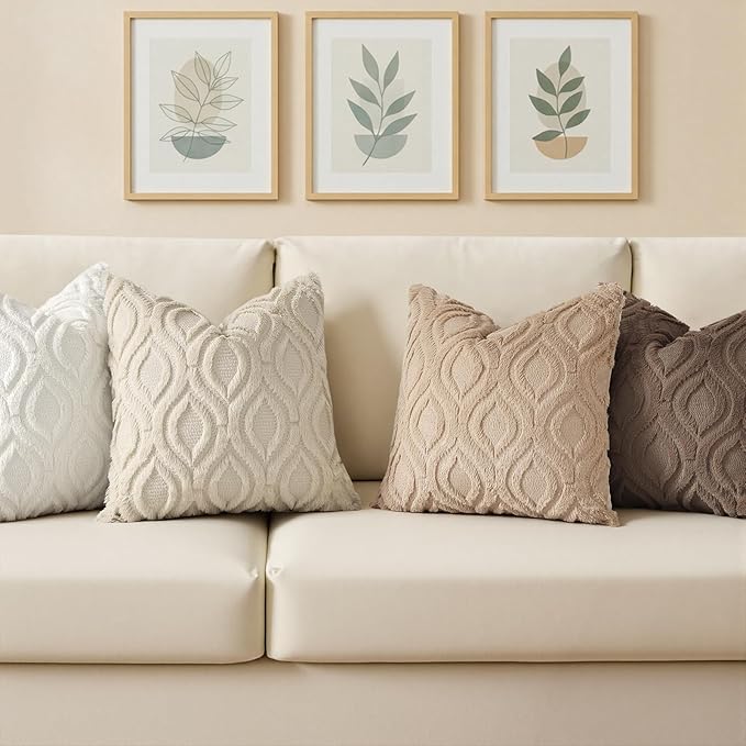 decorUhome Throw Pillow Covers 26x26 Inch Set of 2, Soft Plush Faux Wool Light Brown Solid Couch Pillow Covers, Accent Euro Sham Farmhouse Neutral Square Pillow Cases for Sofa Bed Living Room