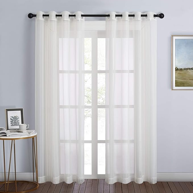 NICETOWN Sheer Curtains for Bedroom Windows 84 inch Length, Grommet Casual Voile Sheer with Light Filter Window Treatments for Nursery/Living Room, Beige, Set of 2, 54" Wide