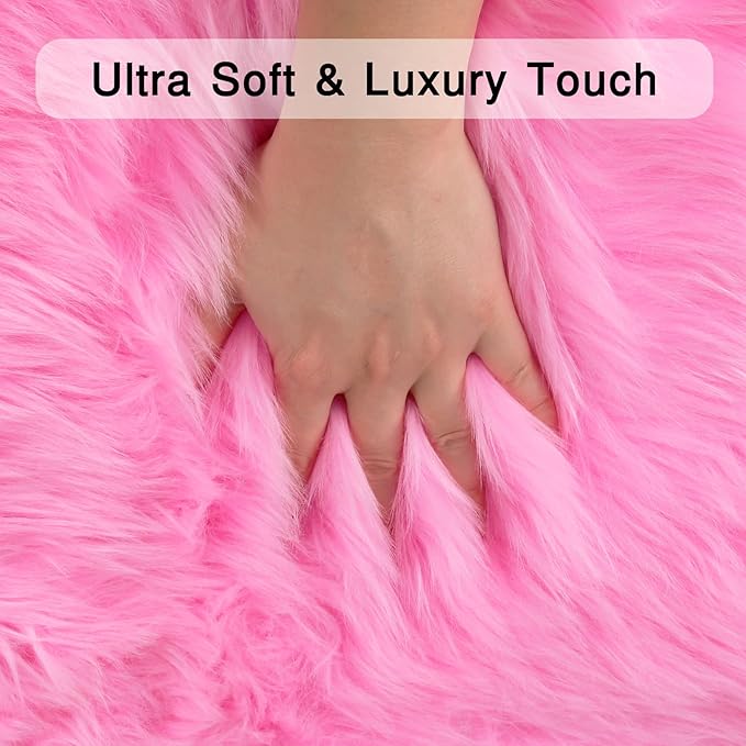 duduta Hot Pink Faux Sheepskin Round Rug 4x4 ft, Fluffy Shag Girls Bedroom Nursery Dorm Circle Rug Non Slip Washable