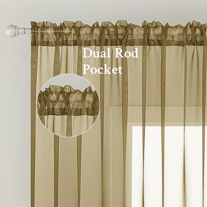 MIULEE 2 Panels Solid Color Sheer Window Curtains Elegant Window Voile Panels/Drapes/Treatment for Bedroom Living Room (54X54 Inches Dark Gold)