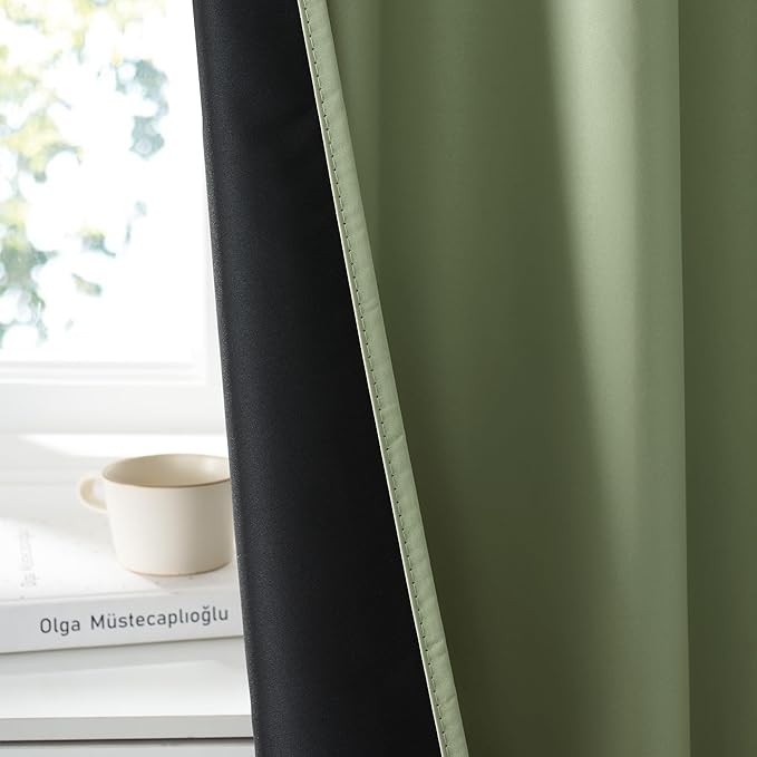 RYB HOME Bedroom Blackout Curtains 84 inches Long, 100% Blackout Thermal Insulated Noise Reducing Curtains for Living Room Nursury, 42 inches Wide by 84 inches Long, Sage Green