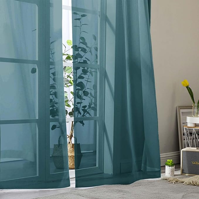 Dusty Blue Sheer Curtains for Bedroom Living Room 45 Inch Length 2 Panels, Soft Light Filtering Small Kitchen Window Curtains, Rod Pocket Short Curtain Drapes, Dusty Blue, 42" Wx45 L Inches