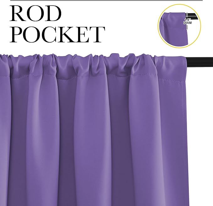 NICETOWN Window Curtains for Bedroom, Lilac Purple, 2 Panels, W42 x L48 -Inch, Home Decoration Thermal Insulated Rod Pocket Blackout Blinds & Drapes for Small Windows