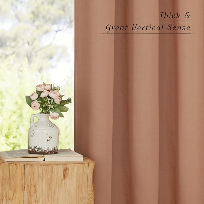NICETOWN Terracotta Short Linen Curtains for Kitchen, Thick Flax Small Window Treatments Semi Sheer Privacy Assured with Light Through for Cafe/Bathroom, W42 x L48, 2 Panels