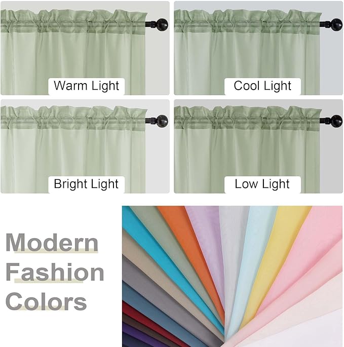 Light Green Sheer Curtains 84 Inches Long 2 Panels Set for Bedroom Living Room, Soft Airy Light Filtering Modern Solid Rod Pocket Drapes Window Treatments, Light Green, Each 42" W x 84" L