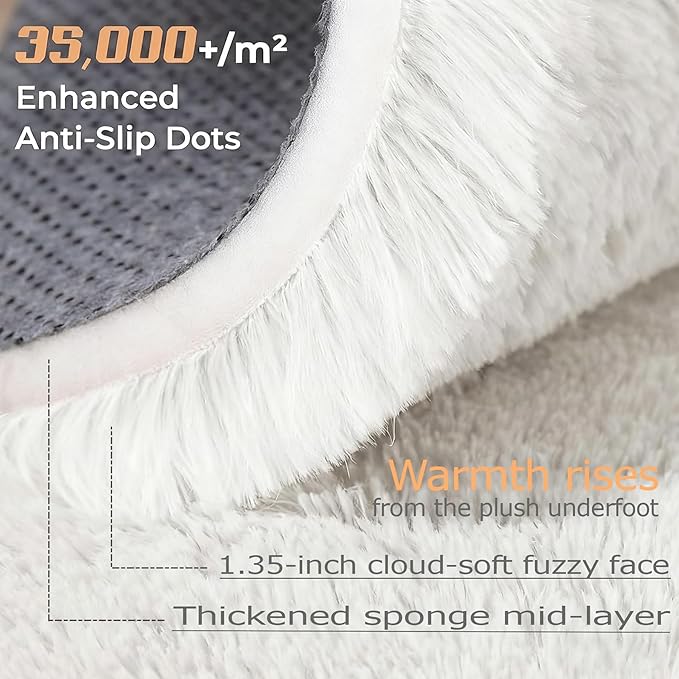 5x8 Area Rug for Living Room: Fluffy Shag Soft Washable Rugs Fuzzy Plush Indoor Carpet for Bedroom Nursery Playroom Dorm Kids Girls Boys Room (White, 5'x8')