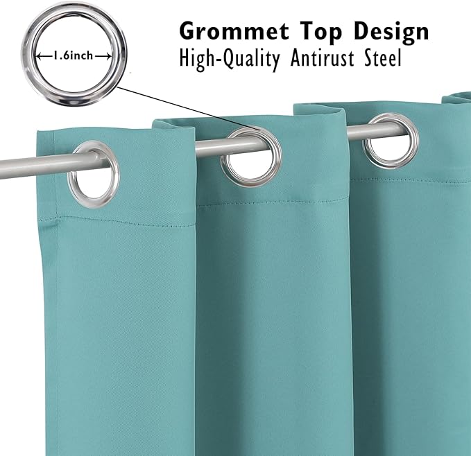 ChrisDowa Small Window Curtains 36 inches Long for Bedroom - Grommet Short Thermal Insulated Room Darkening Curtains for Kitchen (2 Panels, Aqua, 42 x 36 Inch)