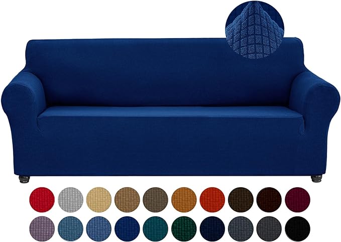 Joccun Stretch Couch Cover Slipcovers, 1-Piece Sofa Covers for 3 Cushion Couch Spandex Jacquard Washable Furniture Protector Cover for Living Room,Kids,Pets(Sofa,Classic Blue)