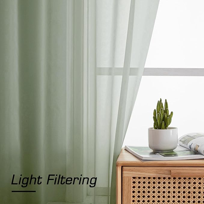 Simplebrand Sage Green Sheer Curtains 84 Inches Long, Light Filtering Rod Pocket Solid Color Window Sheer Curtain Panels, Elegant Curtains & Drapes for Living Room, Bedroom 2 Panels, 59" W x 84" L